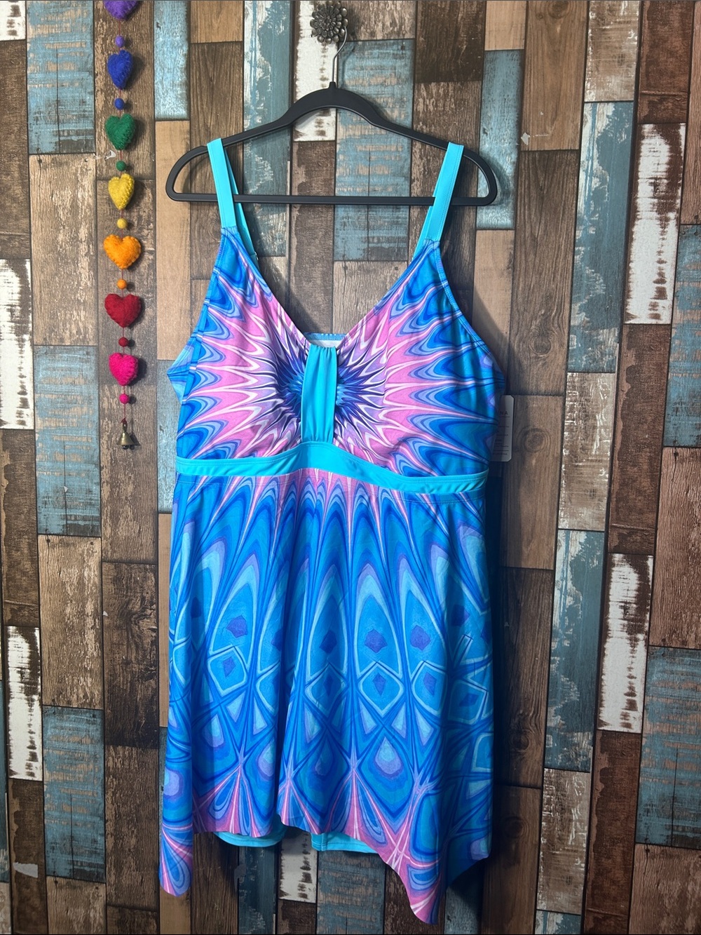 Arolina Blue & Pink Swirl One-Piece Swimdress with biker shorts